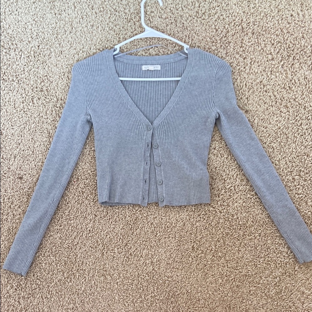 La Hearts Gray Ribbed Cardigan